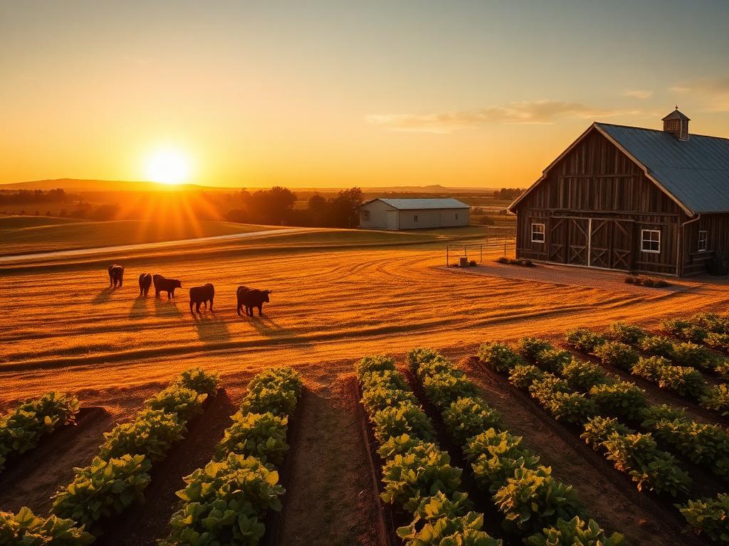Mhoon Ranch sustainable homestead at golden hour